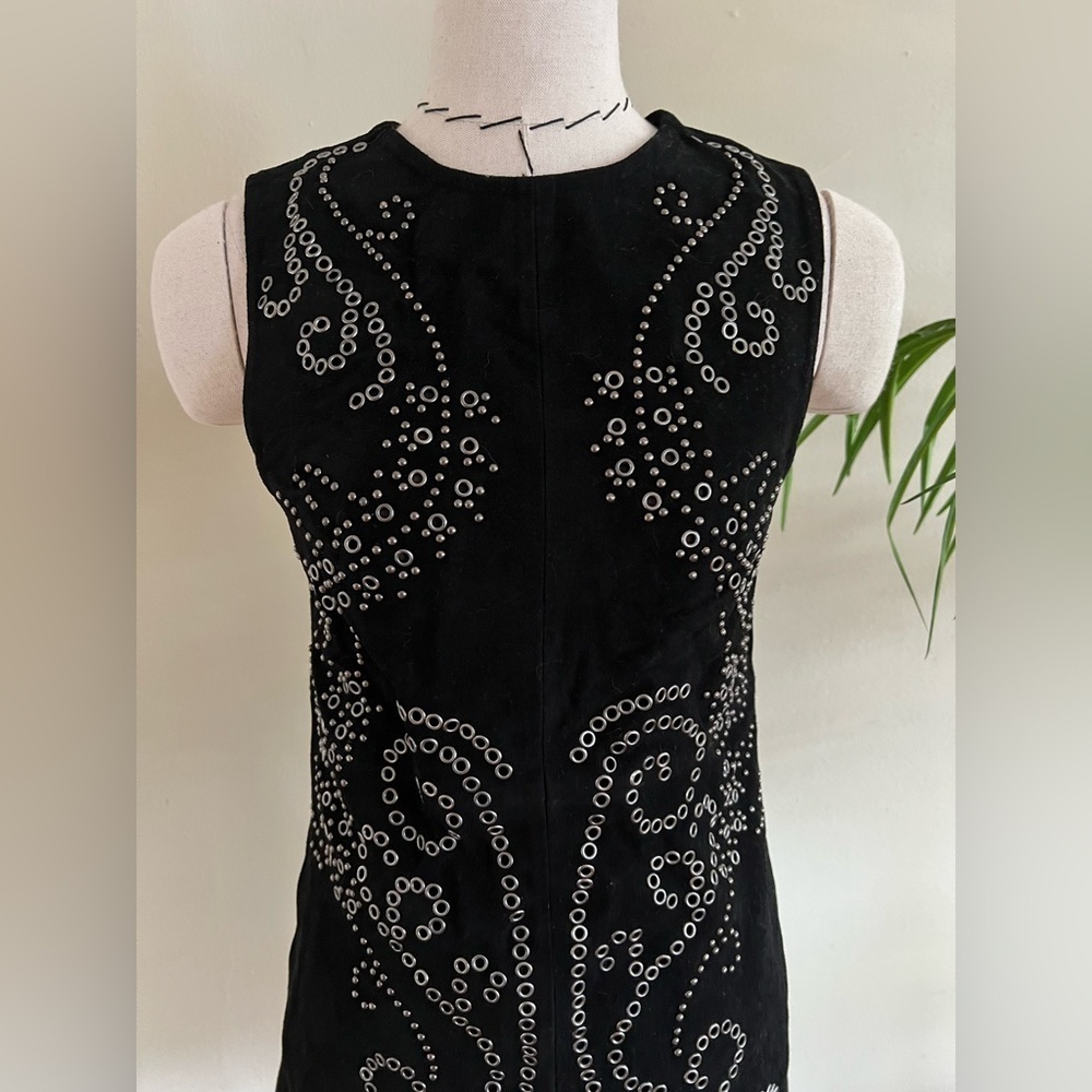 Suede Leather Mini Dress with Gunmetal Stud Detail XS - Picture 2 of 10